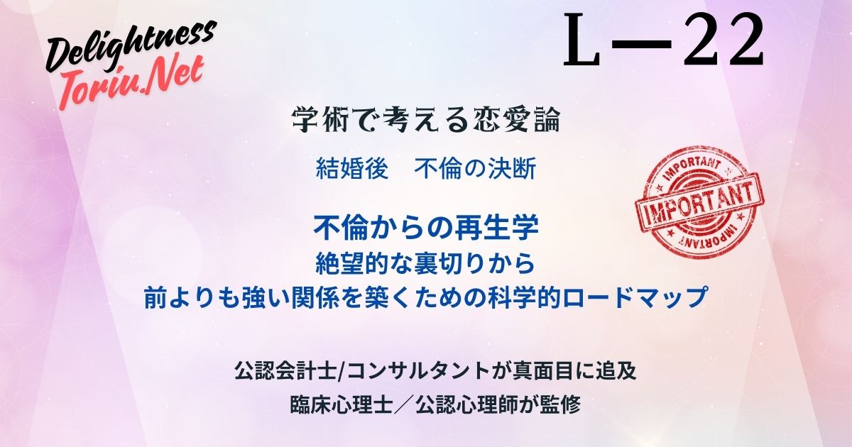 不倫は重篤なトラウマPISDを引き起こします。ゴッドマン式・再生か離婚かの決断ロードマップを解説。信頼回復の3つのステップで人生を再構築する方法。